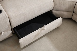 Hercules Express Fabric Electric Recliner Modular Corner Sofa With Cup Holders (Cream & Grey) - USB Charging Ports - Power Recliner Sofa - Storage Box The Sofas Studio Corner Sofa
