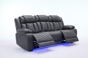 Zeus 3 Seater Leather Electric Recliner Sofa | Luxury Home Cinema Couch with Bluetooth Speakers, LED Lights & USB Charging The Sofas Studio 3 Seater Sofa