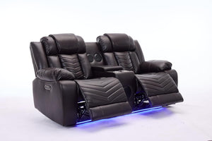Zeus 2 Seater Leather Electric Recliner Sofa | Luxury Home Cinema Couch with Bluetooth Speakers, LED Lights & USB Charging The Sofas Studio 2 Seater Sofa