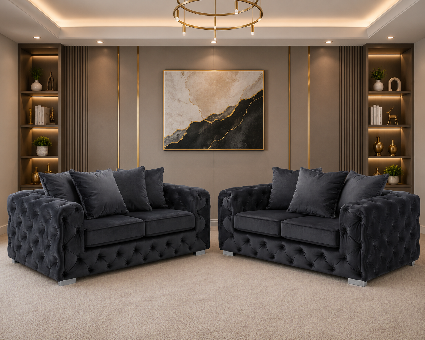 Paris Chesterfield 3+2 Sofa Set – Luxury Tufted Fabric Sofa Suite – Classic Chesterfield 3 and 2 Seater Living Room Set The Sofa Studio 3+2 Sofa Suite
