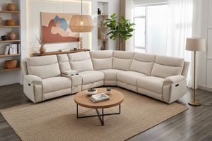 Hercules Express Fabric Electric Recliner Modular Corner Sofa With Cup Holders (Cream & Grey) - USB Charging Ports - Power Recliner Sofa - Storage Box The Sofas Studio Corner Sofa