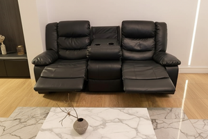Roma Leather Recliner Sofa with Cupholders – Black 3 Seater Recliner Sofa The Sofas Studio 3 Seater Sofa