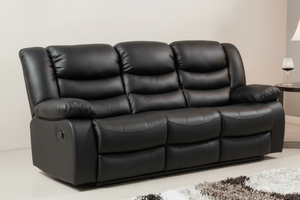 Roma Leather Recliner Sofa with Cupholders – Black 3 Seater Recliner Sofa The Sofas Studio 3 Seater Sofa