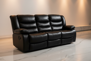 Roma Leather Recliner Sofa with Cupholders – Black 3 Seater Recliner Sofa The Sofas Studio 3 Seater Sofa