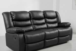 Milano Black Recliner Sofa Set with manual recliners, high-density foam cushions and spacious seating