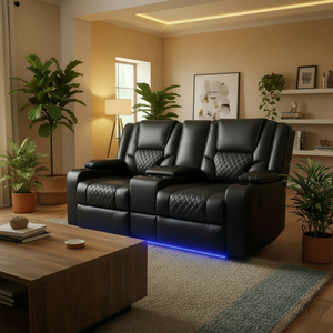 Orlando Leather Electric Recliners 2 Seater Sofa With Cupholders - LED Lights/Wireless Charging/USB Charging Ports/Storage The Sofas Studio 2 Seater Sofa