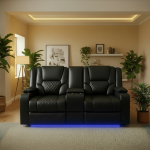 Orlando Leather Electric Recliners 2 Seater Sofa With Cupholders - LED Lights/Wireless Charging/USB Charging Ports/Storage The Sofas Studio 2 Seater Sofa