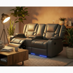 Orlando Leather Electric Recliners 2 Seater Sofa With Cupholders - LED Lights/Wireless Charging/USB Charging Ports/Storage The Sofas Studio 2 Seater Sofa