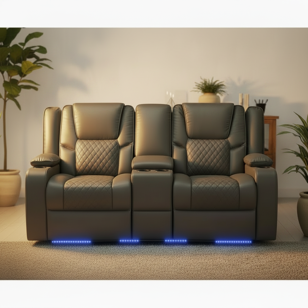 Orlando Leather Electric Recliners 2 Seater Sofa With Cupholders - LED Lights/Wireless Charging/USB Charging Ports/Storage The Sofas Studio 2 Seater Sofa