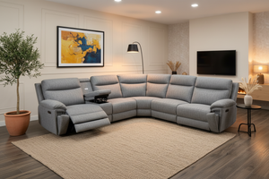 Hercules Express Fabric Electric Recliner Modular Corner Sofa With Cup Holders (Cream & Grey) - USB Charging Ports - Power Recliner Sofa - Storage Box The Sofas Studio Corner Sofa