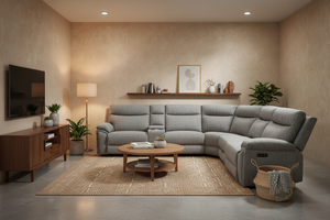 Hercules Express Fabric Electric Recliner Modular Corner Sofa With Cup Holders (Cream & Grey) - USB Charging Ports - Power Recliner Sofa - Storage Box The Sofas Studio Corner Sofa