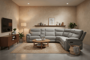 Hercules Express Fabric Electric Recliner Modular Corner Sofa With Cup Holders (Cream & Grey) - USB Charging Ports - Power Recliner Sofa - Storage Box The Sofas Studio Corner Sofa