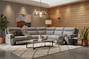 Hercules Express Fabric Electric Recliner Modular Corner Sofa With Cup Holders (Cream & Grey) - USB Charging Ports - Power Recliner Sofa - Storage Box The Sofas Studio Corner Sofa