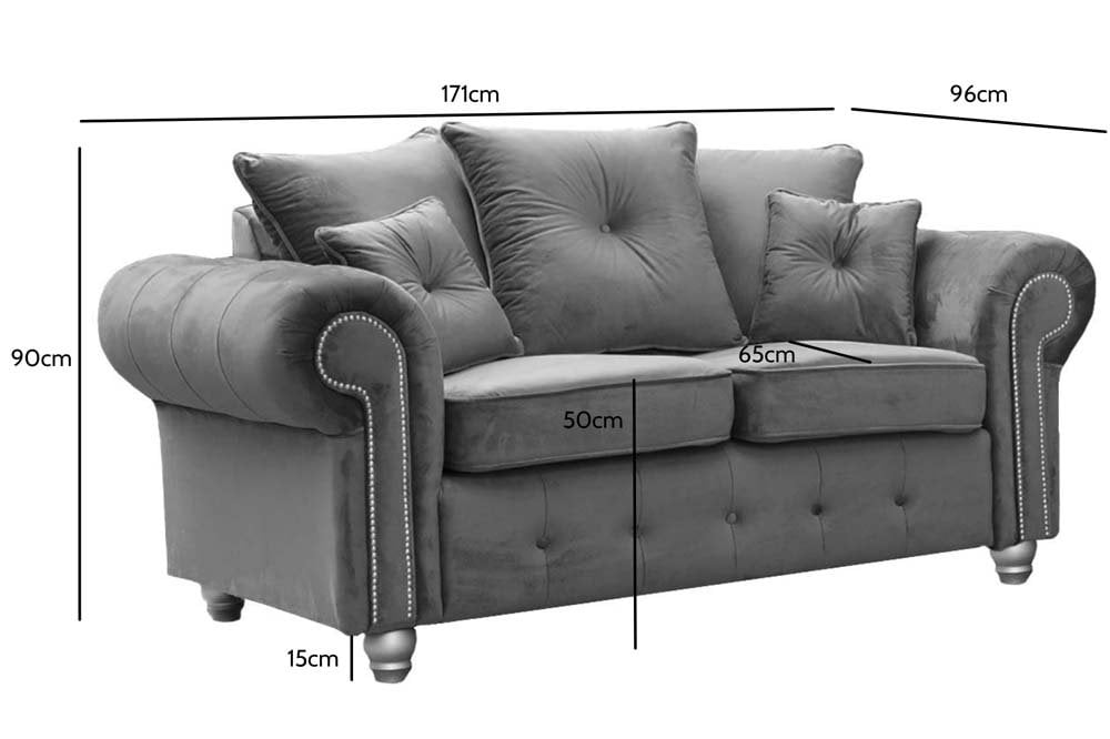 Olympia Grey Velvet 2 Seater Sofa – Luxury Fabric Couch | Modern Compact Sofa UK The Sofa Studio 2 Seater Sofa