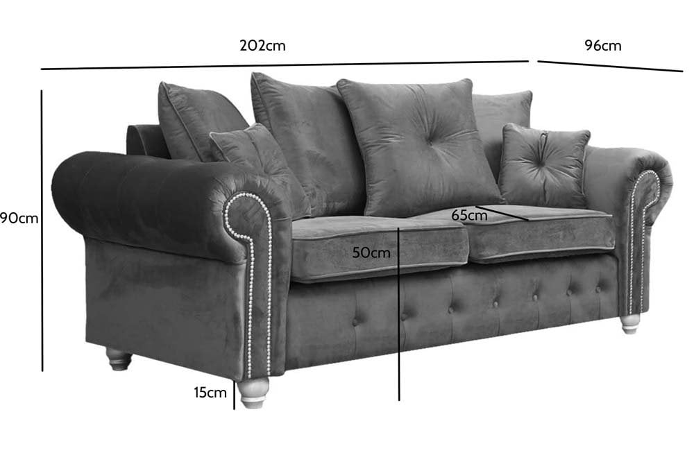 Olympia Grey Velvet 3 Seater Sofa – Luxury Fabric Couch | Modern Living Room Sofa UK The Sofa Studio 3 Seater Sofa
