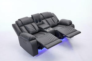 Zeus 2 Seater Leather Electric Recliner Sofa | Luxury Home Cinema Couch with Bluetooth Speakers, LED Lights & USB Charging The Sofas Studio 2 Seater Sofa