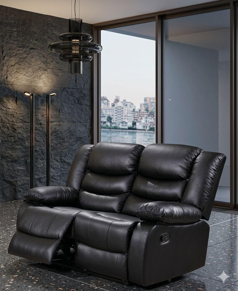 2 Seater Black Leather Recliner Sofa - No Cup Holders The Sofas Studio 2 Seater Sofa