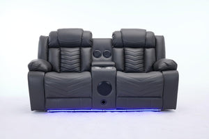 Zeus 2 Seater Leather Electric Recliner Sofa | Luxury Home Cinema Couch with Bluetooth Speakers, LED Lights & USB Charging The Sofas Studio 2 Seater Sofa