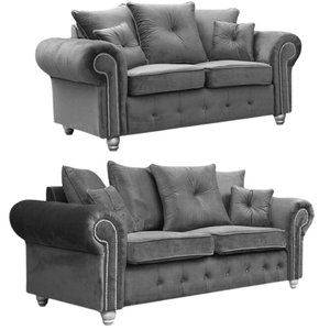 Olympia Grey Velvet 3+2 Seater Sofa Set – Luxury Fabric Sofas | Modern Living Room Furniture UK The Sofas Studio 3+2 Sofa Suite