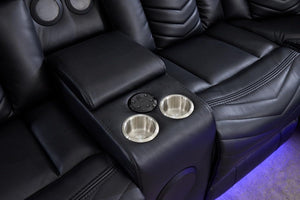 Zeus Corner Leather Electric Recliner Sofa | Luxury Home Cinema Corner Couch with Bluetooth Speakers, LED Lights & USB Charging The Sofas Studio Corner Sofa