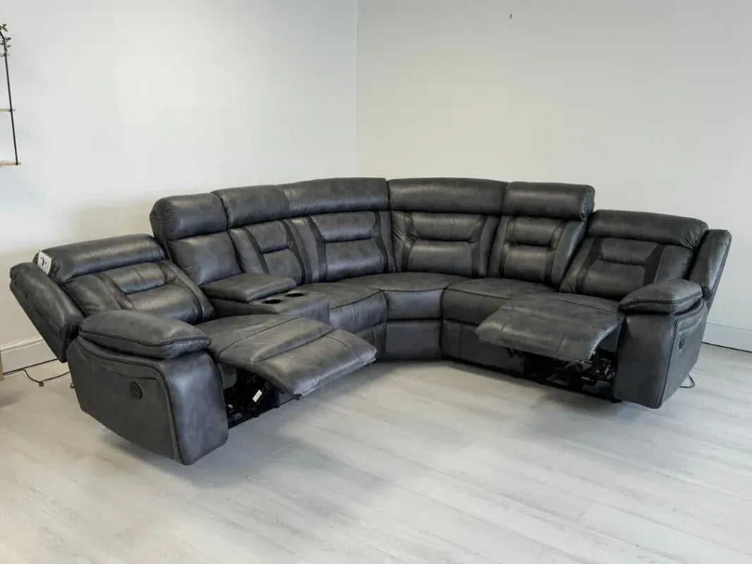 Nova Grey Leather Electric Recliner Sofa with USB Charging Ports and Cup Holders