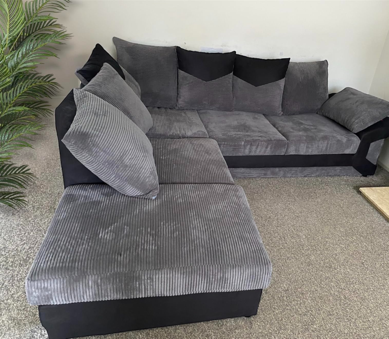 Dino Corner Sofa – Grey & Black Left Hand Side Foam Filled Sofa - Large Dino Corner Sofa The Sofas Studio Corner Sofa