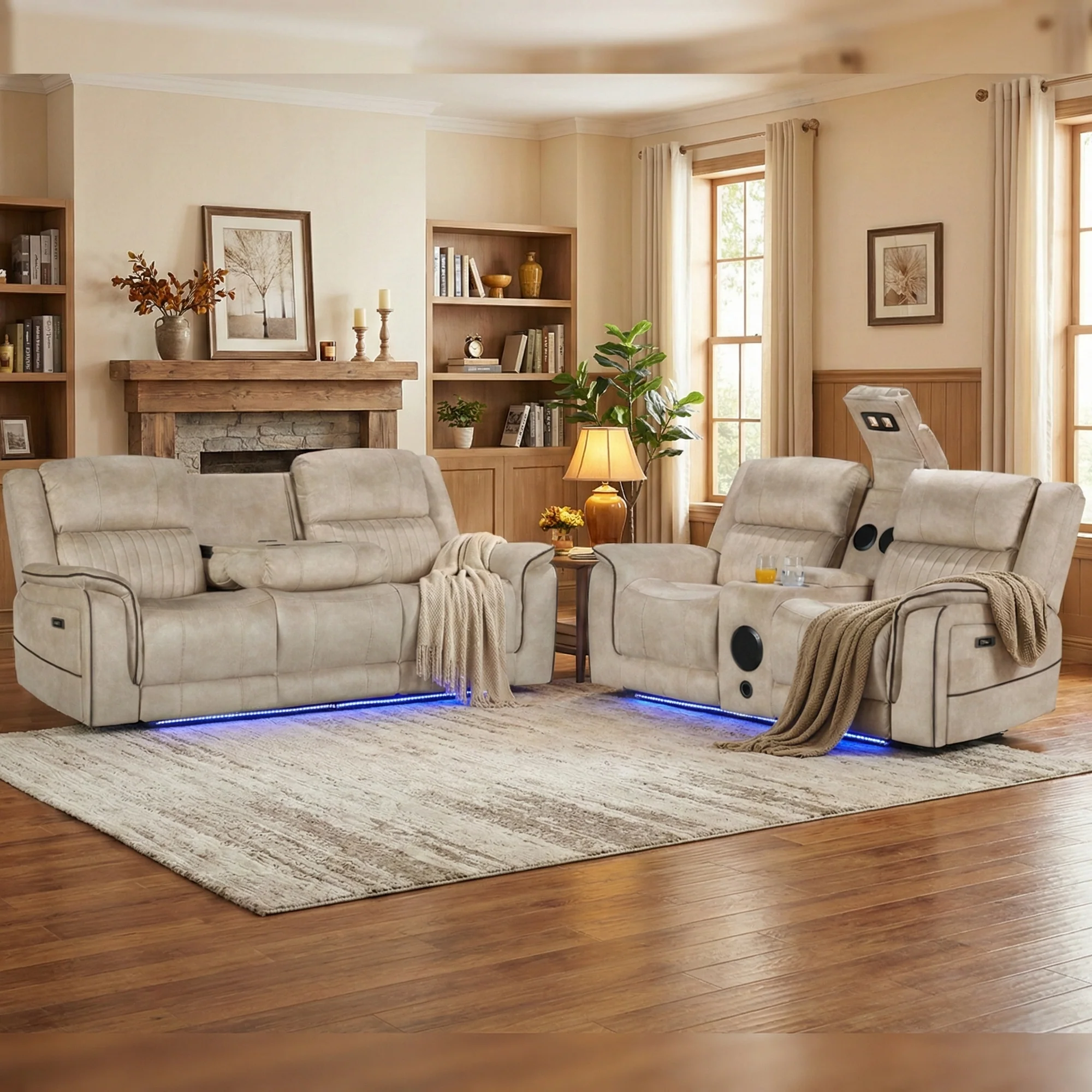 Geneva Pro Fabric Electric Recliner Sofa 3+2 Seater Sofa Set (Beige) The Sofa Studio 3+2 Sofa Suite