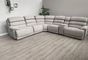 Lakelyn Fabric Recliner Corner Sofa – Light Grey Electric Recliner with Bluetooth & Storage Console The Sofas Studio Corner Sofa