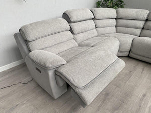 Lakelyn Fabric Recliner Corner Sofa – Light Grey Electric Recliner with Bluetooth & Storage Console The Sofas Studio Corner Sofa