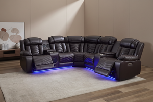 Zeus Corner Leather Electric Recliner Sofa | Luxury Home Cinema Corner Couch with Bluetooth Speakers, LED Lights & USB Charging The Sofas Studio Corner Sofa