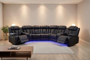 Zeus Corner Leather Electric Recliner Sofa | Luxury Home Cinema Corner Couch with Bluetooth Speakers, LED Lights & USB Charging The Sofas Studio Corner Sofa