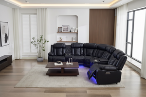 Zeus Corner Leather Electric Recliner Sofa | Luxury Home Cinema Corner Couch with Bluetooth Speakers, LED Lights & USB Charging The Sofas Studio Corner Sofa
