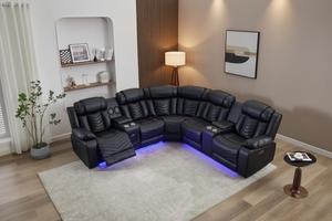 Zeus Corner Leather Electric Recliner Sofa | Luxury Home Cinema Corner Couch with Bluetooth Speakers, LED Lights & USB Charging The Sofas Studio Corner Sofa