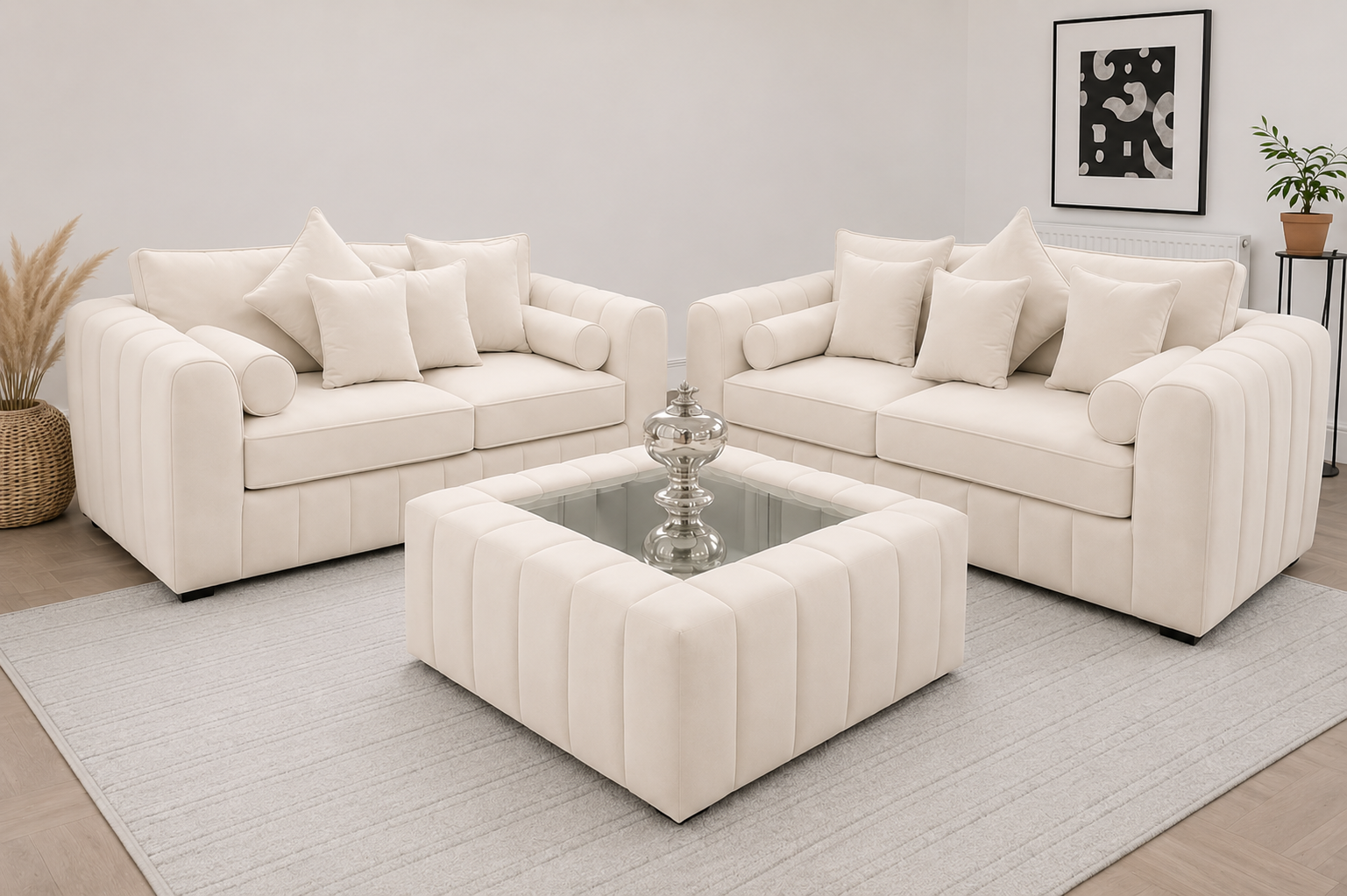 Luxury Lilly Cream Fabric Sofa Set with spacious family seating