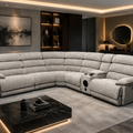 Lakelyn Fabric Recliner Corner Sofa – Light Grey Electric Recliner with Bluetooth & Storage Console