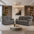 Roma Fabric Reclining Sofa Set – Grey Fabric 3+2 Seater with Cup Holders