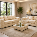 Ashton Chesterfield 3+2 Seater Sofa Set With Free Coffee Table – Luxury Cream Velvet Sofa | Modern Living Room Furniture Sofa Suite