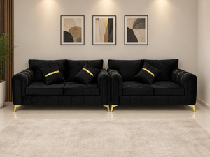 Luxury Lilly black 3+2 sofa set with golden legs & strips