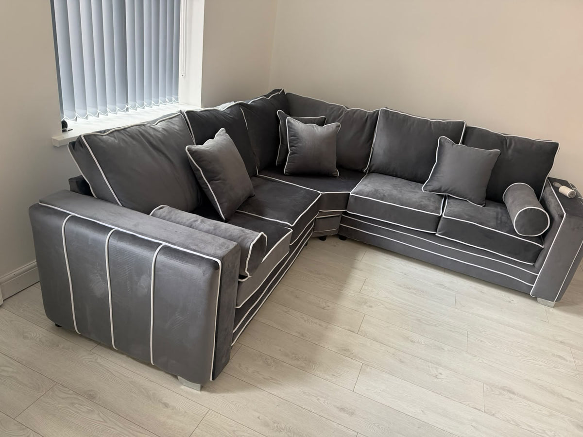 Lilly Black Corner Sofa with White Trims The Sofas Studio Corner Sofa