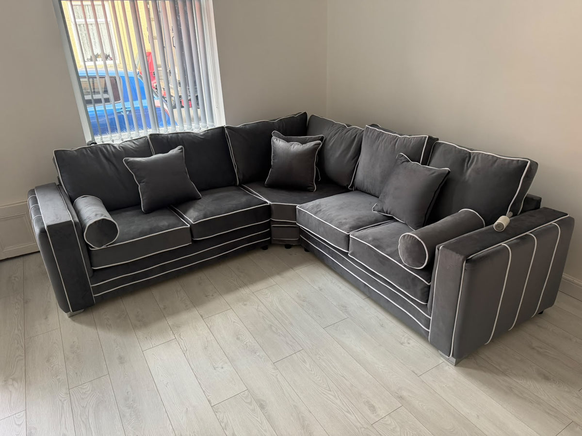 Lilly Black Corner Sofa with White Trims The Sofas Studio Corner Sofa