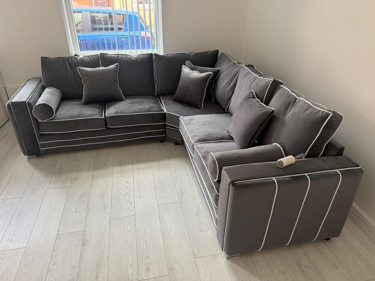 Lilly Black Corner Sofa with White Trims The Sofas Studio Corner Sofa