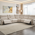 Hercules Express Fabric Electric Recliner Modular Corner Sofa With Cup Holders (Cream & Grey) - USB Charging Ports - Power Recliner Sofa - Storage Box