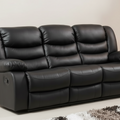 Roma Leather Recliner Sofa with Cupholders – Black 3 Seater Recliner Sofa