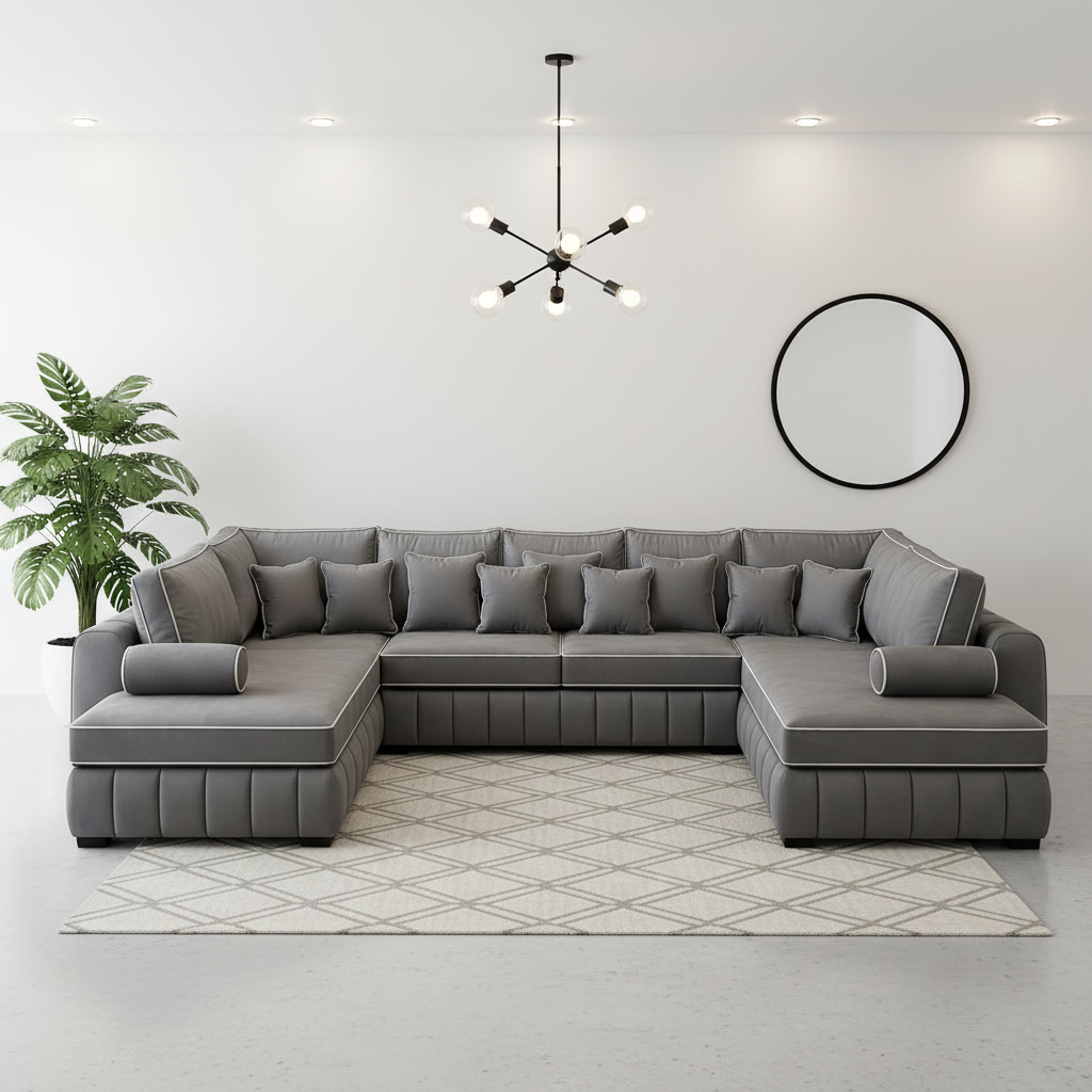 Lilly U Shape Sofa – Luxury Modern Fabric U Shaped Corner Sofa – Spacious Family Living Room Sofa