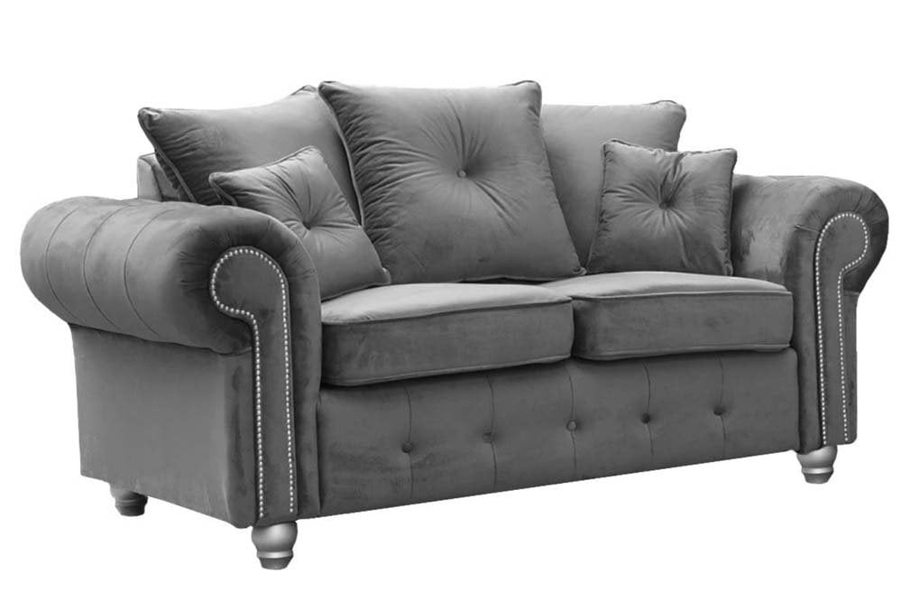Olympia Grey Velvet 2 Seater Sofa – Luxury Fabric Couch | Modern Compact Sofa UK