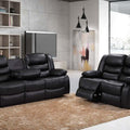 3+2 Seater Sofa Set – Black Leather Recliner Sofa with Cupholders