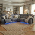 Geneva Pro Fabric Electric Recliner Corner Sofa- Fabric Corner Sofa With Cooling Cup-Holders/LED Lights/Bluetooth Speakers
