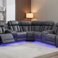 Zeus Corner Leather Electric Recliner Sofa | Luxury Home Cinema Corner Couch with Bluetooth Speakers, LED Lights & USB Charging